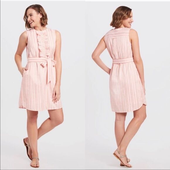DRAPER JAMES | Ruffle Striped Belted Pink Dress Women’s Size X-Small - Picture 13 of 13